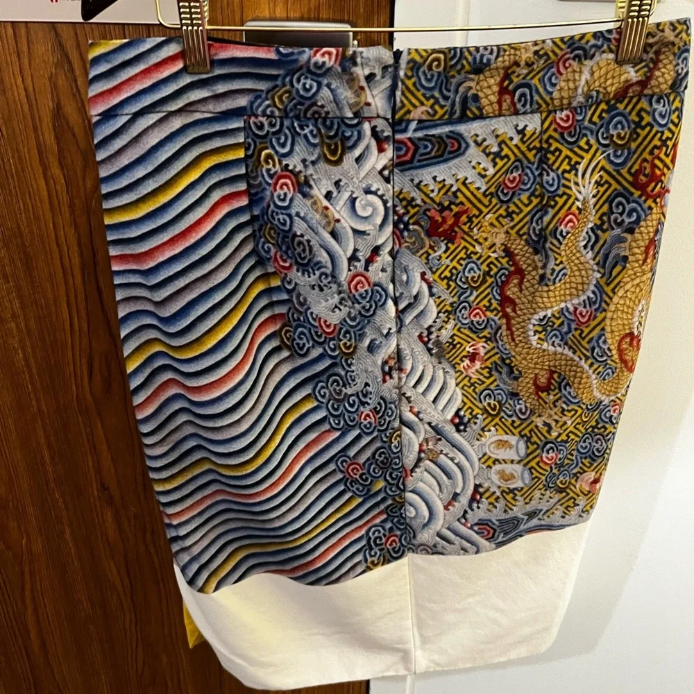 DRIES VAN NOTEN Runway oriental dragon colorblocked wool blend Skirt Size 40 - Picture 10 of 11